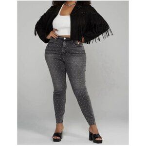 Rebecca Minkoff Studded Black Denim Stretch Jeans Size 18W